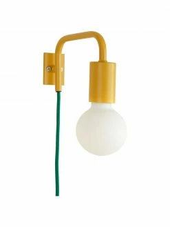 Applique murale jaune avec câble vert Cascais, larg. 20 x haut. 12 cm
