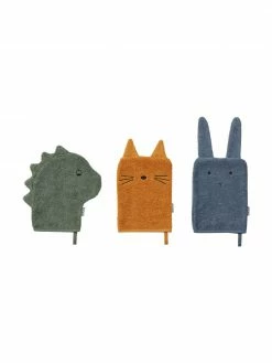 Gant de toilette coton bio pour enfants Sylvester, 3 pièces, Lot de différentes tailles