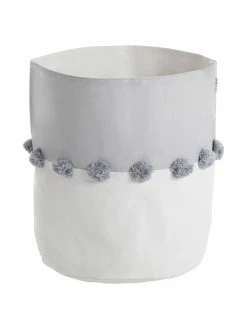 Panier de rangement avec pompons Stone, Ø 37 x haut. 40 cm